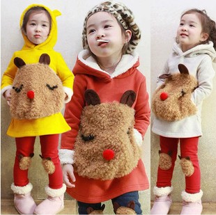 女童秋冬装2016新款中小儿童卡通熊猫卫衣休闲套装加绒加厚两件套