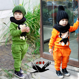小括号韩版儿童运动套装2件套1-7岁男女童抓绒春装休闲套装包邮