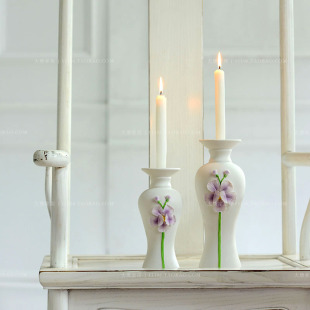 欧式简约居家陶瓷摆设 紫蝴蝶烛台现代创意白瓷新婚礼物客厅摆件
