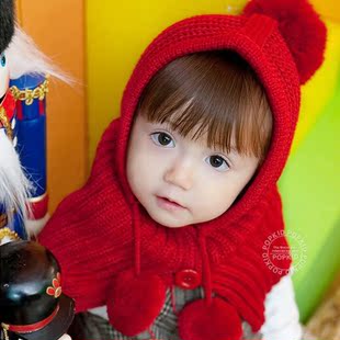 儿童毛线帽子围巾/披肩一体女宝宝带斗篷秋冬女童连体针织帽包邮