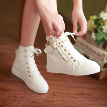 2016女童鞋春秋潮流女大童帆布鞋韩版女孩高帮帆布鞋白色学生板鞋