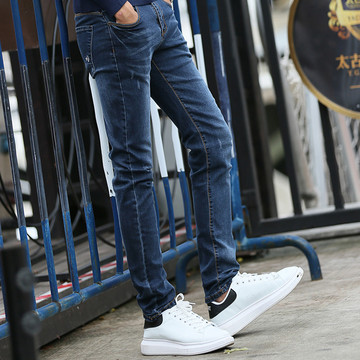 男士牛仔裤冬款非主流青少年男装以純蓝色为主森馬学生个性男裤子