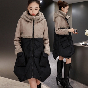 2015冬季新款韩版棉服加厚斗篷A字版羊羔毛中长款棉衣外套女棉袄