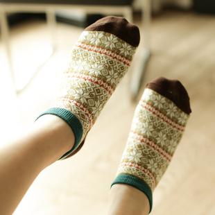 女士民族风袜子夏季棉袜迷彩短袜船袜子潮流街头文艺复古女袜短筒