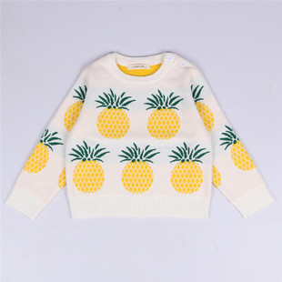 2016新款秋冬款针织毛衣童装菠萝图案套头衫白色黄色现货一件代发