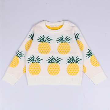 2016新款秋冬款针织毛衣童装菠萝图案套头衫白色黄色现货一件代发