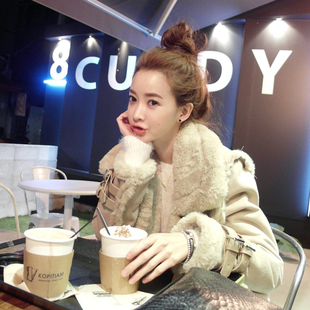 2015韩版冬装新款麂皮绒羊羔毛外套机车棉衣女时尚加厚鹿皮绒外套