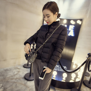 2015冬装新款韩版高领无帽小款棉衣短款小袄个性印花棉服外套女潮