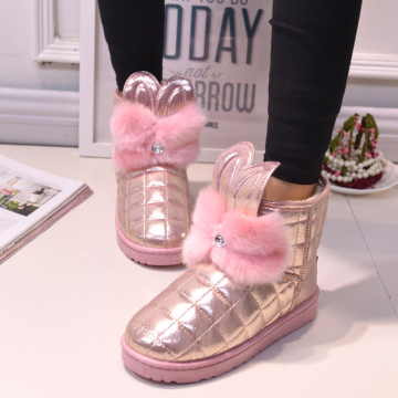 冬季粉色甜美防滑平底雪地棉鞋面包鞋防水加厚卡通雪地靴女短靴潮