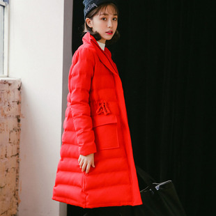 2015冬季韩版加厚立领暗格中长款抽绳收腰棉衣女修身大码棉服外套