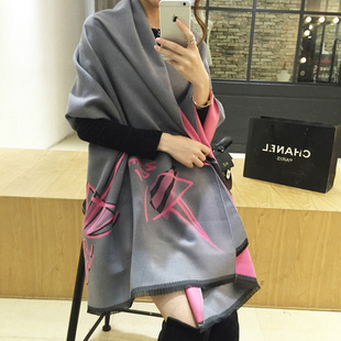 韩版学生围巾女秋冬季民族风羊绒大披肩围巾两用超长款两面用加厚