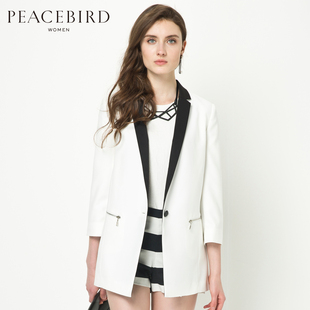太平鸟女装2016新品黑白拼色经典版型单扣西装外套女A4BB51259
