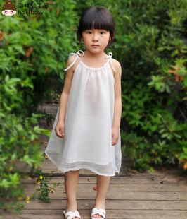 女童连衣裙夏装新款波西米亚长裙白色纱裙沙滩裙儿童吊带裙子