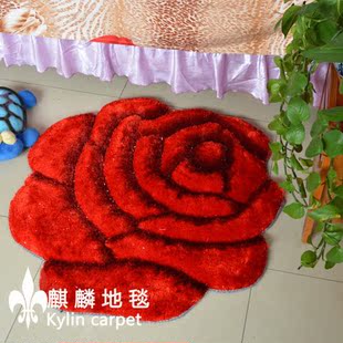 玫瑰花3D床边韩国丝婚庆地毯 时尚花型客厅进门加厚加密立体地垫