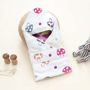日本Hoppetta同款纱布包被纯棉蘑菇抱被宝宝毛毯被子包巾儿童浴巾