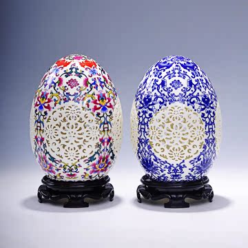 特价景德镇陶瓷器花瓶青花镂空富贵蛋家居客厅简约装饰工艺品摆件