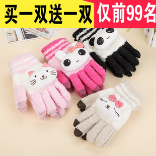 新款手套女冬季韩版学生可爱卡通兔子加绒加厚保暖羊绒触摸屏手套