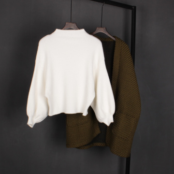 2015冬季新款白色毛衣女 中长款修身百搭套头纯色复古羊毛打底衫