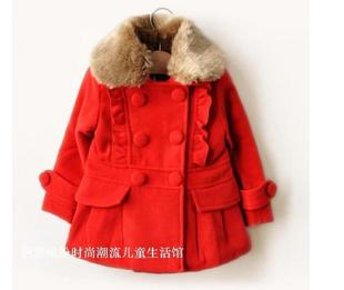 韩版大衣女童高端修身加厚大衣加密毛领圣诞礼物女大衣外套 包邮