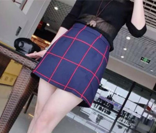 2015秋季新款韩版修身高腰格子半身裙一步裙包臀裙短裙潮格子包裙