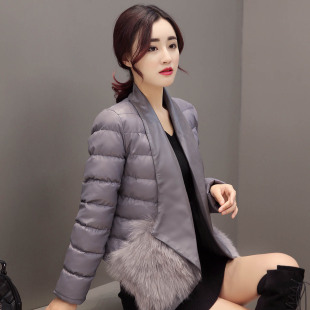 2015冬新款女外套修身气质短款羽绒棉衣pu皮拼接小棉袄加厚棉服潮