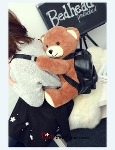 小熊双肩包泰迪熊头层牛皮女背包2015韩版可爱毛绒熊包邮小熊背包