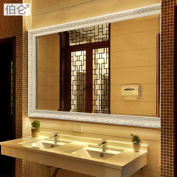伯仑 银镜壁挂浴室镜卫生间镜子欧式实木卫浴镜洗手间镜子