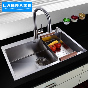 德国LABRAZE手工拉丝厨房水槽套餐304不锈钢洗菜盆单槽加厚洗碗池