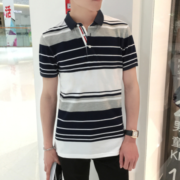 森馬日系男士修身POLO衫潮男装保罗衫夏装以純色青年条纹短袖T恤