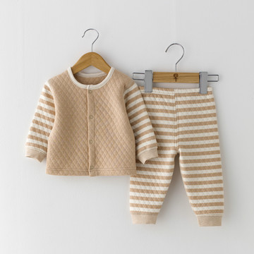 彩棉婴儿服装 宝宝开襟套装 空气层保暖两件套