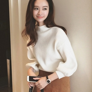 2016韩版打底坑条白毛毛衣女秋冬大码短款套头女装长袖学生针织衫