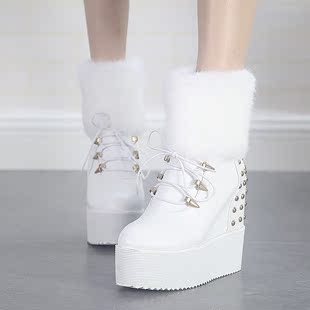2015冬季新款女鞋内增高雪地靴女中筒短靴加厚兔毛超高跟白色靴子