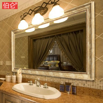 伯仑 豪华浴室镜复古做旧美式欧式浴室柜镜子壁挂卫生间装饰镜子