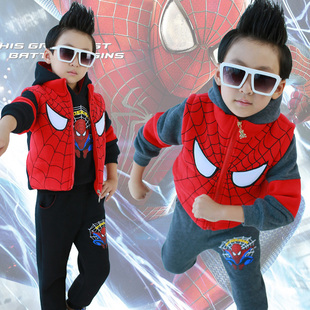 男童冬装套装2015新款蜘蛛侠童装三件套加厚加绒儿童卫衣运动衣服