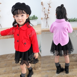女童2016韩版秋冬款呢子大衣加绒连衣裙中小儿童外套裙子两件套装