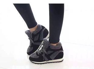 韩国代购女鞋加绒保暖休闲运动鞋2015冬新款羊羔毛保暖内增高棉鞋