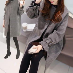 毛呢外套女2015冬季新款韩版中长款宽松显瘦韩国修身呢子大衣冬潮