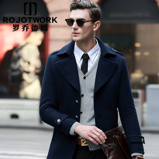罗乔德姆 2015男装毛呢大衣韩版男士中长款修身羊毛呢子风衣外套
