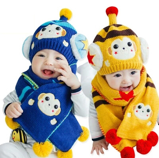 秋冬款帽围巾套装1-2-3 岁儿童帽子针织保暖围巾男宝女宝帽子围巾