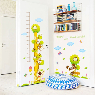 七彩虹 新款儿童房卧室教室布置量身高 可移除墙贴纸 动物身高贴