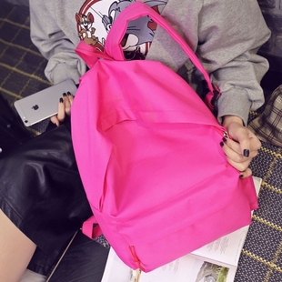 双肩包女韩版帆布潮书包中学生女休闲学院风纯色简约校园电脑背包