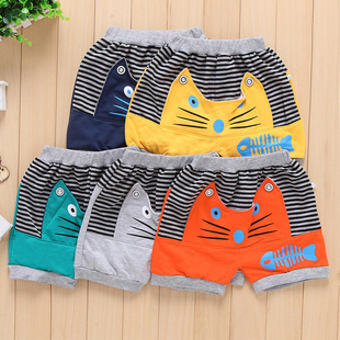 2015新品童装儿童短裤新品条纹控立体猫猫休闲男童短裤
