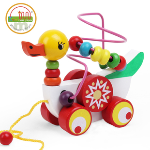 木制玩具智力拖车 绕珠 鸭子 串珠大号婴儿益智儿童玩具0-1-2-3岁