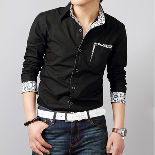 2015新款秋冬韩版男士时尚衬衣休闲纯棉男士长袖衬衫#C8812