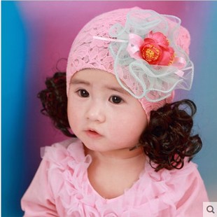 春夏新款女童公主帽假发套头帽婴幼儿蕾丝帽女宝宝帽子012岁包邮