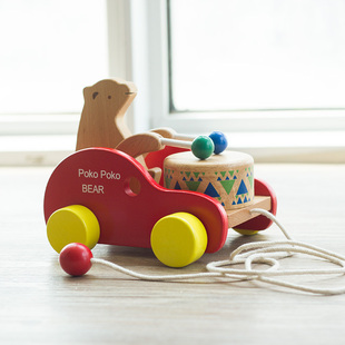 热卖！儿童拖拉小熊敲鼓手拉拖车推荐学步爬行期宝宝木制益智玩具