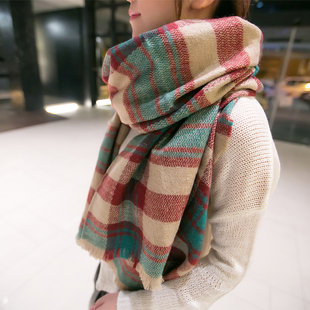 韩国冬季学生百搭格子围巾披肩两用超长加厚仿羊绒长款围巾女春秋