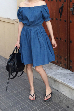 夏日海洋风~显瘦好品质蓝色全棉修身连衣裙~自留