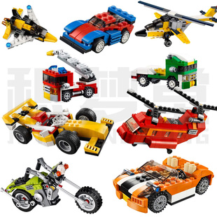 得高3合1拼装玩具 男孩小颗粒拼插积木赛车消防车组装儿童玩具车