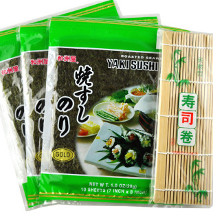 和洲屋 做寿司紫菜 二次烘烤绿色带自封口 3包共30张送竹卷帘